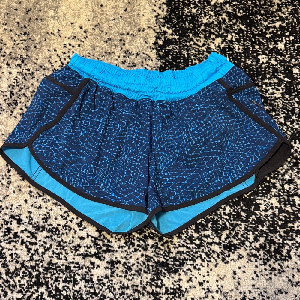 lululemon athletica Blue Patterned Athletic Shorts with Bright Blue Lining